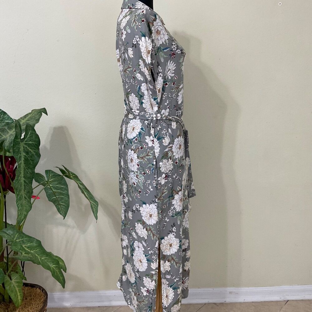 NWT Zara Women’s size XS Maxi  Dress Belted Button Up Gray/white - Picture 3 of 14